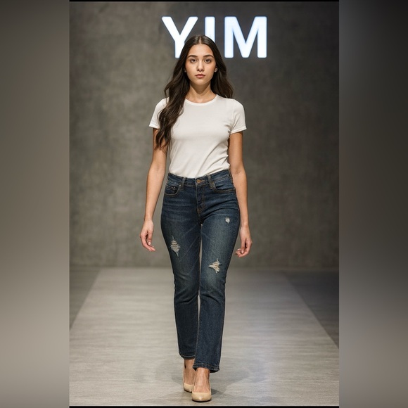 Ix001 Denim - Classic Blue Straight Leg Jeans with Worn-In Look